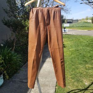 Vintage Alan Austin Italy Caramel Leather Pants Women's Size 42 Straight Leg